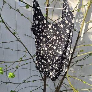 NWT Sunro Collection Womens XL Bodysuit Black White Star Print Celestial.